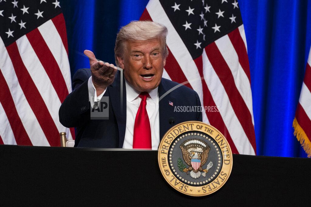 Evan Vucci President Donald Trump speaks during a Latinos for Trump event at Trump National Doral Miami resort, Friday, Sept. 25, 2020, in Doral, Fla. (AP Photo/Evan Vucci)