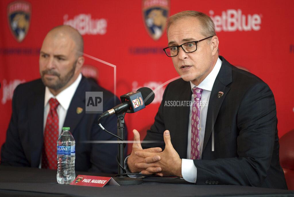 Jim Rassol Paul Maurice, right, new head coach of the Florida Panthers, and general manager Bill Zito take questions during an NHL hockey news conference at FLA Live Arena, Thursday, June 23, 2022, in Sunrise, Fla. (AP Photo/Jim Rassol)