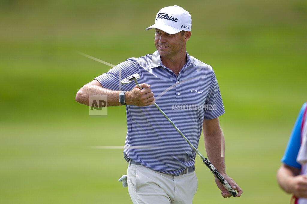 Andy Clayton-King Nick Watney smiles after a birdie during the first round of the 3M Open golf tournament in Blaine, Minn., Thursday, July 23, 2020. (AP Photo/Andy Clayton- King)