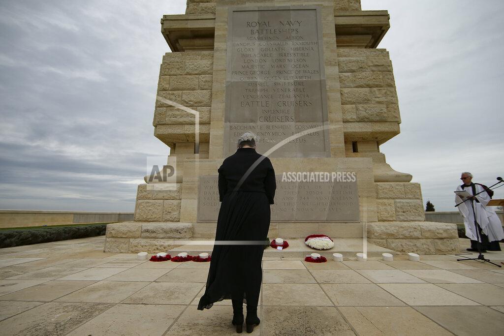 Emrah Gurel Dignitaries attend a ceremony to commemorate soldiers who died during the World War I campaign on the Gallipoli peninsula, in Canakkale, Turkey, Saturday, April 24, 2021, a day ahead of the 106th anniversary of the Gallipoli Campaign.The Gallipoli Campaign of 1915 by Allied forces aimed to take control of the peninsula to weaken the Ottoman Empire. The campaign failed and Allied forces withdrew after eight months of fighting on the ground and some 250,000 casualties on both sides. The memorials were kept small due to the COVID-19 pandemic.(AP Photo/Emrah Gurel)