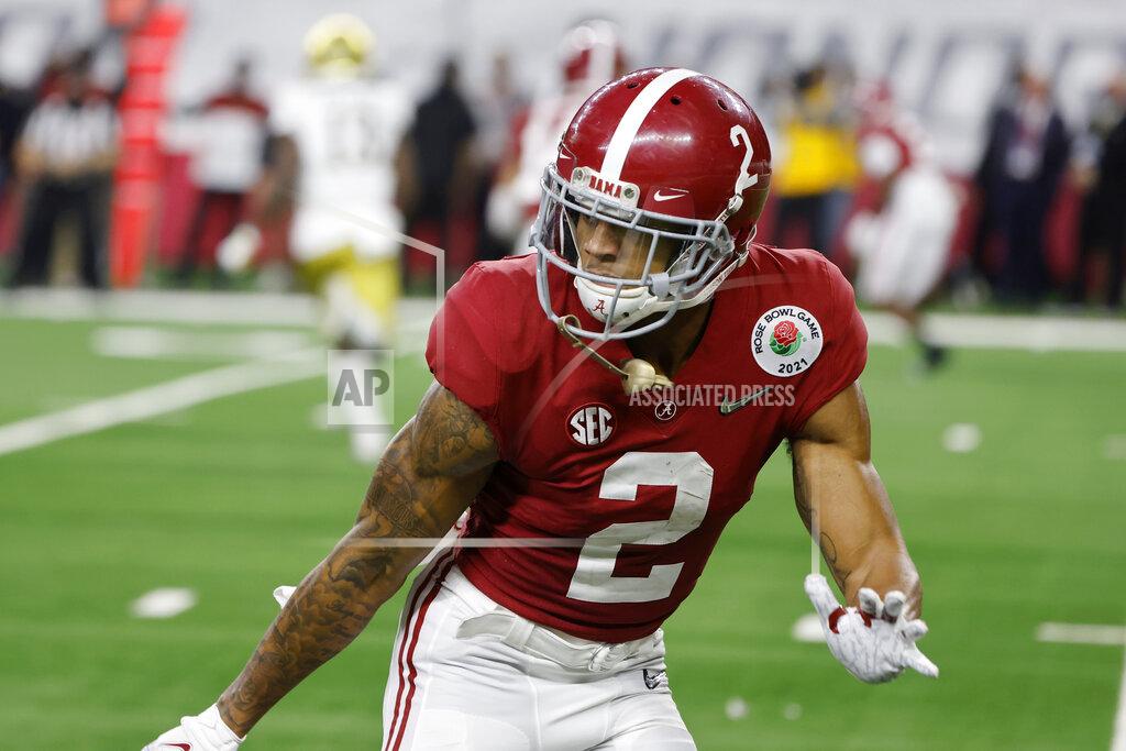 Michael Ainsworth FILE - In this Jan. 1, 2021, file photo, Alabama defensive back Patrick Surtain II (2) defends against Notre Dame during the Rose Bowl NCAA college football game in Arlington, Texas. The Arizona Cardinals pick at No. 16 in the upcoming NFL draft and seem likely to target a defensive player, particularly a cornerback. There could be several opportunities to add one depending on how the picks shake out: Alabama's Surtain, South Carolina's Jaycee Horn and Virginia Tech's Caleb Farley. (AP Photo/Michael Ainsworth, File)