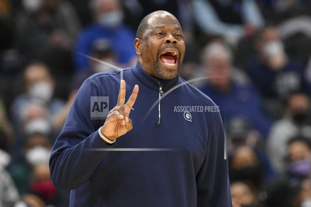 Nick Wass Georgetown head coach Patrick Ewing gestures during the second half of an NCAA college basketball game against Connecticut, Sunday, Feb. 27, 2022, in Washington. Connecticut won 86-77. (AP Photo/Nick Wass)