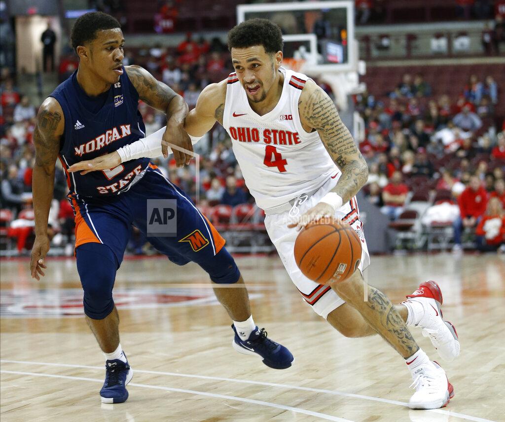 Jay Laprete Ohio State's Duane Washington, right, drives to the basket against Morgan State's Isaiah Burke during the second half of an NCAA college basketball game Friday, Nov. 29, 2019, in Columbus, Ohio. Ohio State beat Morgan State 90-57. (AP Photo/Jay LaPrete)
