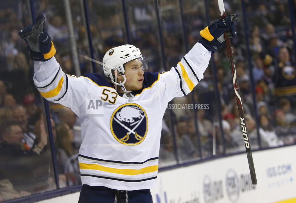 Jay Laprete Buffalo Sabres' Jeff Skinner celebrates his goal against the Columbus Blue Jackets' during the first period of an NHL hockey game Saturday, Oct. 27, 2018, in Columbus, Ohio. (AP Photo/Jay LaPrete)