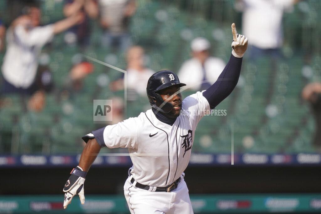 Carlos Osorio Detroit Tigers' Akil Baddoo reacts after hitting the walk off run during the tenth inning of a baseball game against the Minnesota Twins, Tuesday, April 6, 2021, in Detroit. (AP Photo/Carlos Osorio)