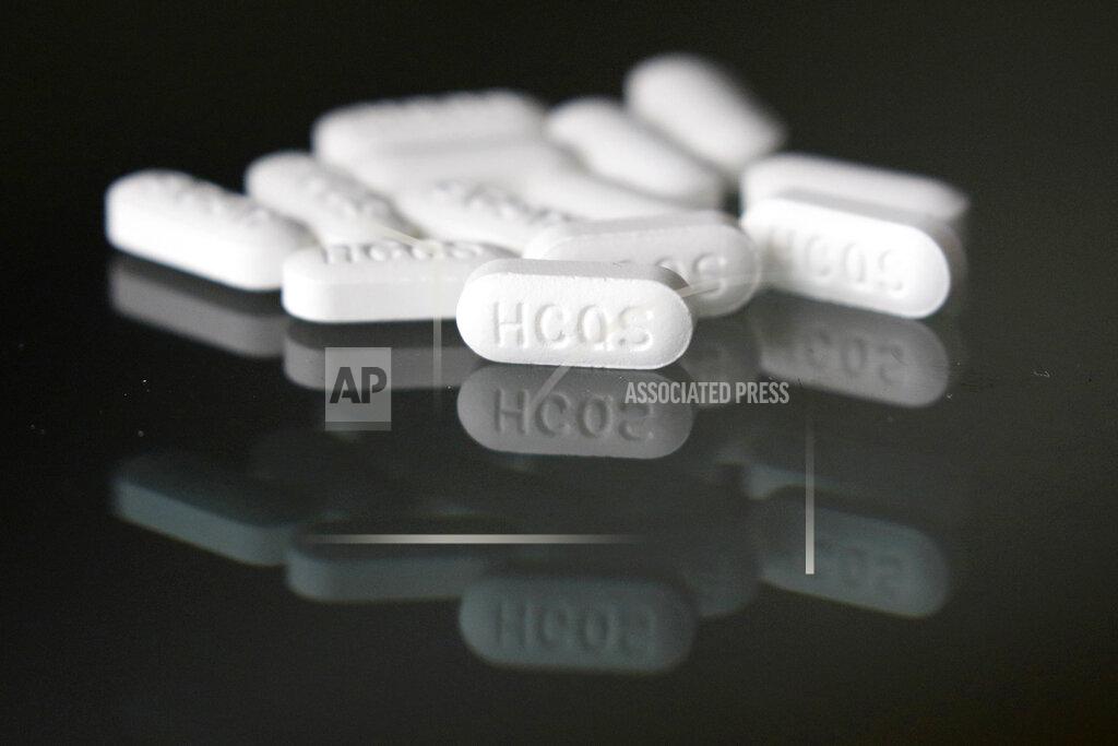 John Locher FILE - This Monday, April 6, 2020 file photo shows an arrangement of hydroxychloroquine pills in Las Vegas. On Friday, June 18, 2021, The Associated Press reported on stories circulating online incorrectly asserting the malaria drug hydroxychloroquine, when used with the antibiotic azithromycin, can improve survival by nearly 200% when given to COVID-19 patients on ventilators. Experts say the small study that this claim is based on proves nothing, and that enough evidence now exists from well-run studies to indicate that hydroxychloroquine is not effective for treating COVID-19. (AP Photo/John Locher, File)