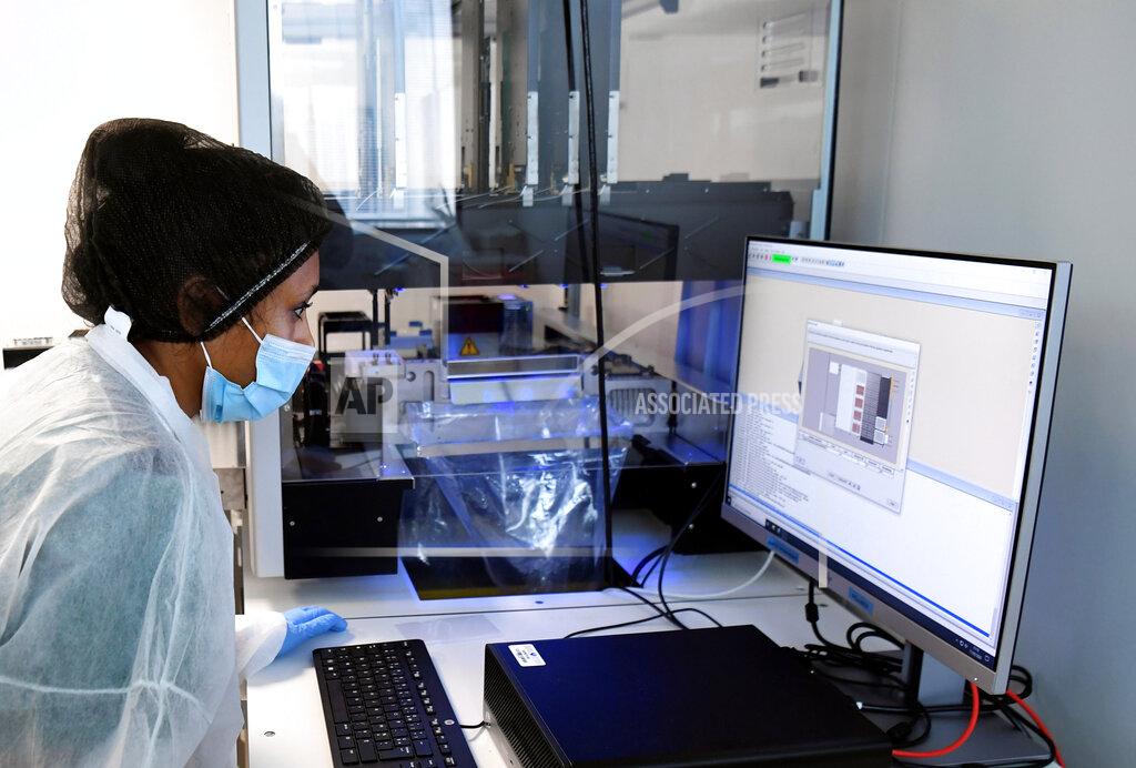 Alain Jocard A health worker checks a computer screen at the COVID-19 test department of the Broussais Hospital in Paris, Monday May 11, 2020. French President Emmanuel Macron has repeatedly pledged the country would be able to test up to 700,000 people per week as key to the re-opening process, but so far the number of people tested is much lower and the effective capacities in the country remain vague. (Alain Jocard, Pool via AP)