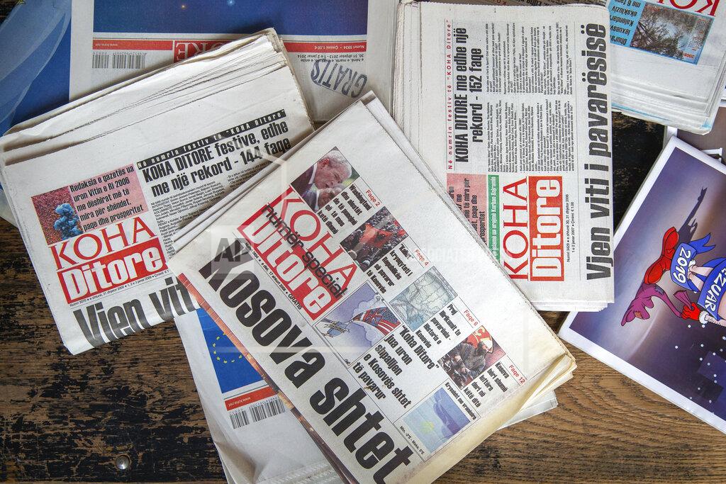 Visar Kryeziu A view of archived copies of Koha Ditore newspaper are displayed, near the capital Pristina, Wednesday, April 28, 2021. The printing presses stopped running at the start of the pandemic in Kosovo. The country's five dailies all stopped printing physical newspapers and turned into online media portals. But these do not reach all the people as before, and many fear they prioritise speed over accuracy. (AP Photo/Visar Kryeziu)
