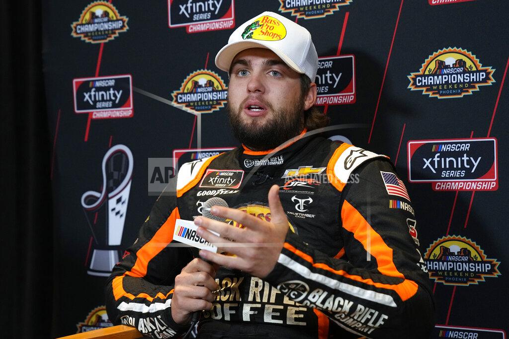Rick Scuteri Noah Gragson speaks during media day ahead of Saturday's NASCAR Xfinity Cup Series championship auto race Thursday, Nov. 4, 2021, in Phoenix. (AP Photo/Rick Scuteri)