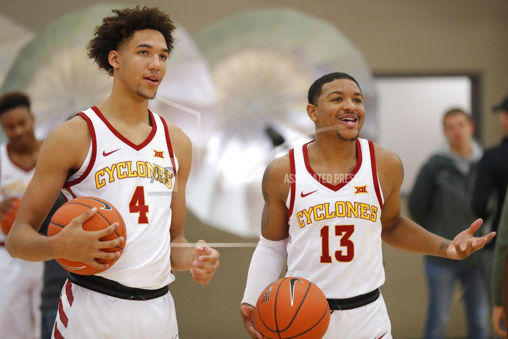 Charlie Neibergall Iowa State forward George Conditt IV, left, and guard Prentiss Nixon laugh with teammates during Iowa State's NCAA college basketball media day, Thursday, Oct. 11, 2018, in Ames, Iowa. (AP Photo/Charlie Neibergall)
