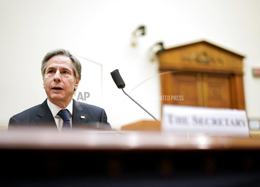 Ken Cedeno Secretary of State Antony Blinken testifies before the House Committee on Foreign Affairs on the administration foreign policy priorities on Capitol Hill on Wednesday, March 10, 2021, in Washington. (Ken Cedeno/Pool via AP)