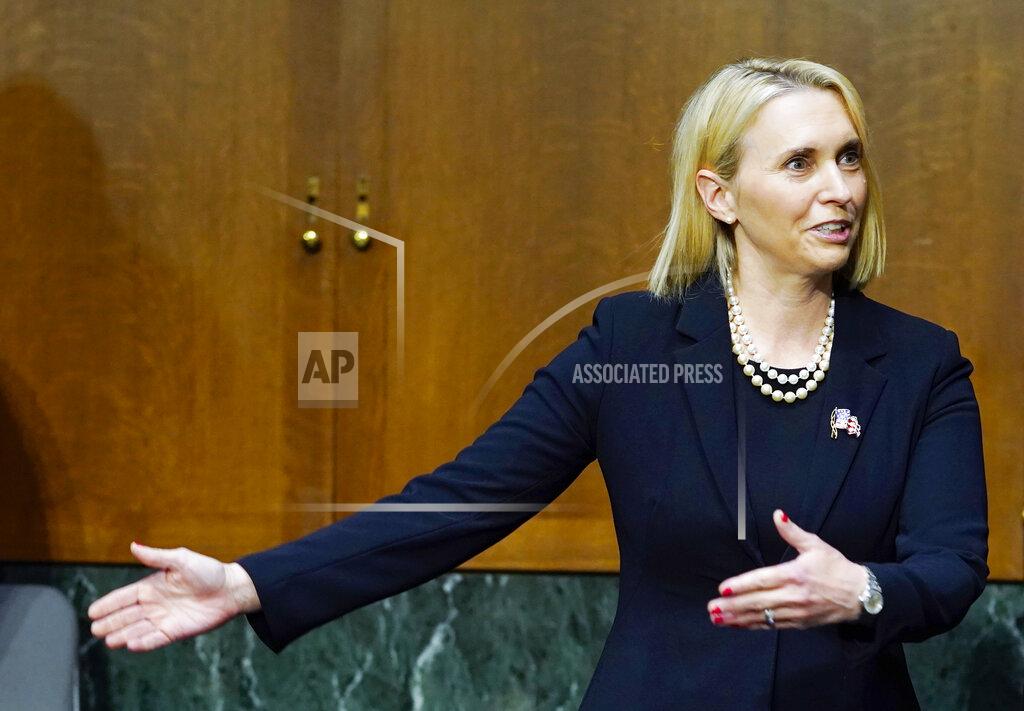 Mariam Zuhaib Bridget Brink, nominated to be U.S Ambassador to Ukraine, talks before she testifies before a Senate Foreign Relations Committee confirmation hearing, Tuesday, May 10, 2022, on Capitol Hill in Washington. (AP Photo/Mariam Zuhaib)