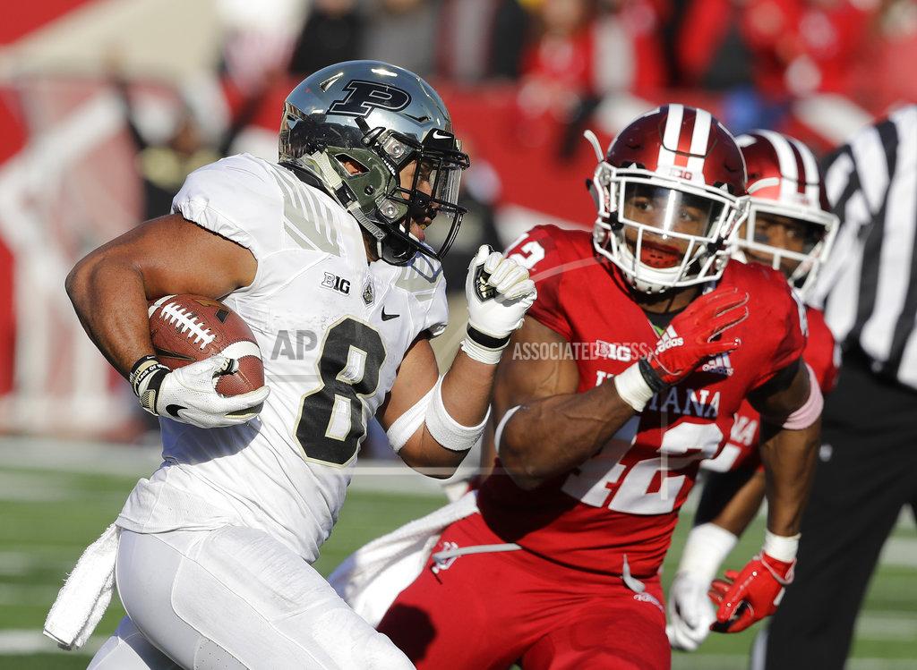 Darron Cummings Purdue's Markell Jones (8) runs past Indiana's Marcelino Ball for a touchdown during the second half of an NCAA college football game, Saturday, Nov. 24, 2018, in Bloomington, Ind. Purdue won 28-21. (AP Photo/Darron Cummings)