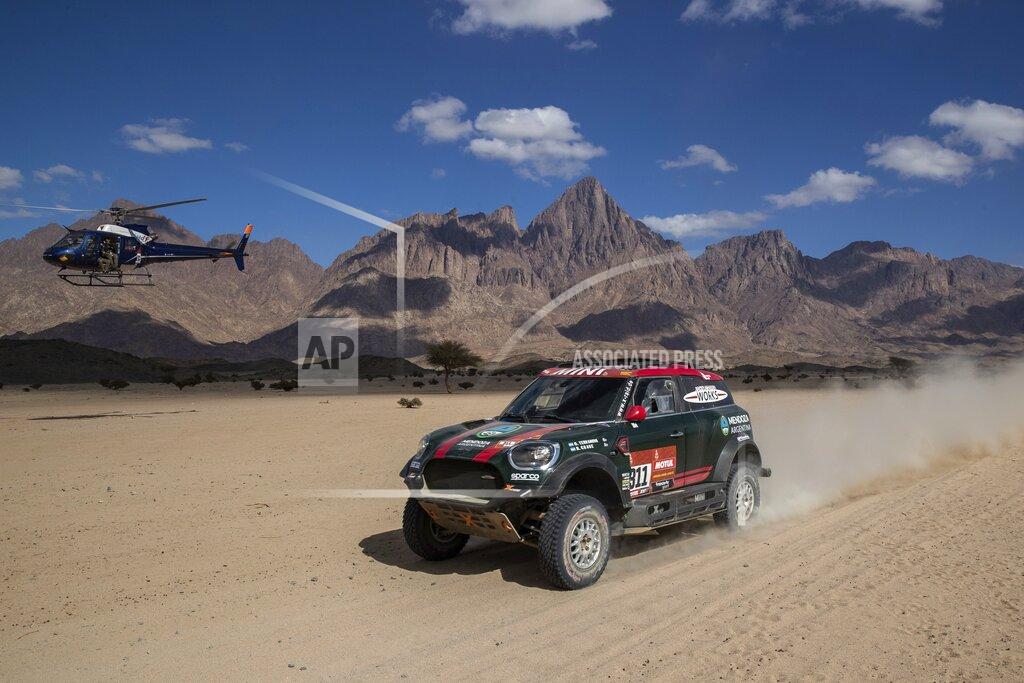 Bernat Armangue Driver Orlando Terranova, of Argentina, and co-driver Bernardo Graue, of Argentina, race their Mini during stage two of the Dakar Rally, between Al Wajh and Neom, Saudi Arabia, Monday, Jan. 6, 2020. (AP Photo/Bernat Armangue)