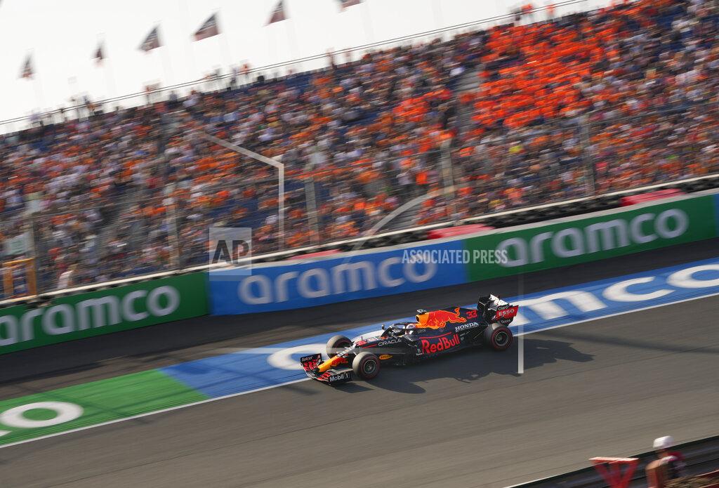 Francisco Seco Red Bull driver Max Verstappen of the Netherlands steers his car during the second free practice ahead of Sunday's Formula One Dutch Grand Prix at the Zandvoort racetrack, Netherlands, Friday, Sept. 3, 2021. (AP Photo/Francisco Seco)