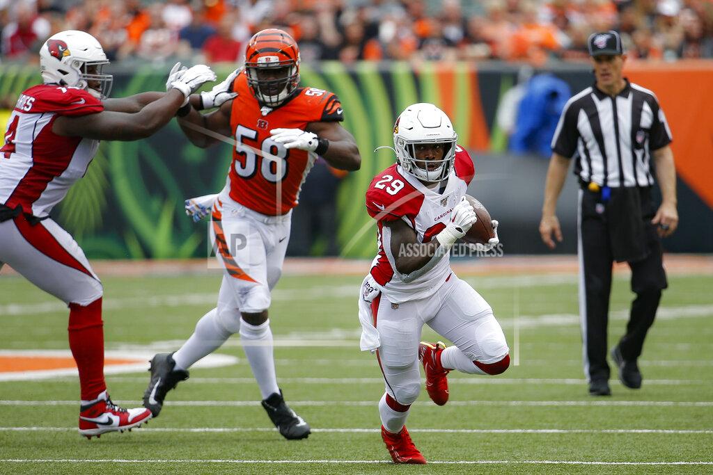 Frank Victores Arizona Cardinals running back Chase Edmonds (29) runs the ball in the first half of an NFL football game against the Cincinnati Bengals, Sunday, Oct. 6, 2019, in Cincinnati. (AP Photo/Frank Victores)
