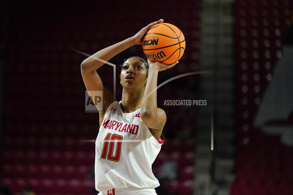 Julio Cortez Maryland forward Angel Reese shoots against Florida Gulf Coast during the second half of a college basketball game in the second round of the NCAA tournament, Sunday, March 20, 2022, in College Park, Md. Maryland won 89-65. (AP Photo/Julio Cortez)