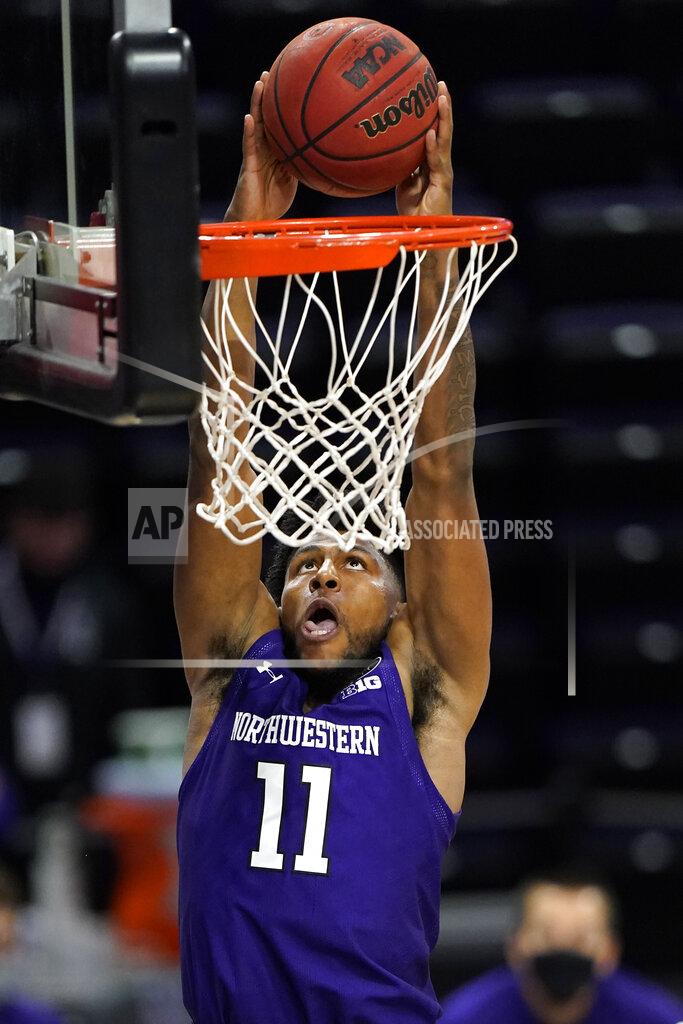 Nam Y. Huh Northwestern guard Anthony Gaines dunks against Chicago State during the second half of an NCAA college basketball game in Evanston, Ill., Saturday, Dec. 5, 2020. (AP Photo/Nam Y. Huh)