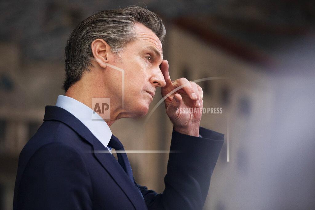 Jessica Christian Gov. Gavin Newsom speaks during a news conference held at Unity Council career center in the Fruitvale neighborhood of Oakland, Calif., on Monday, May 10, 2021. (Jessica Christian/San Francisco Chronicle via AP)