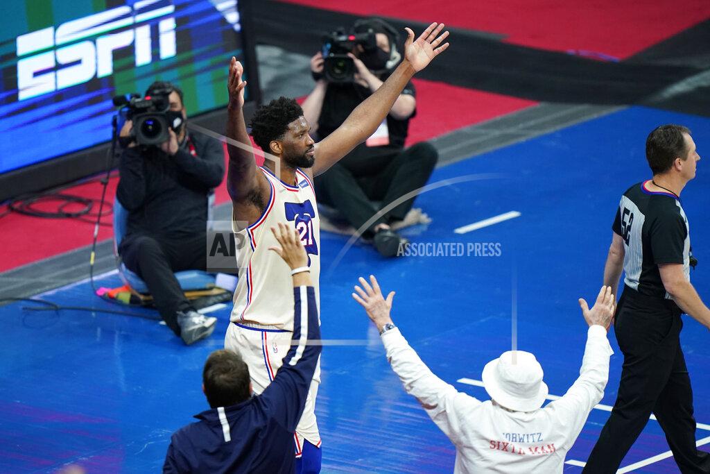 Matt Slocum Philadelphia 76ers' Joel Embiid celebrates after an NBA basketball game against the Los Angeles Clippers, Friday, April 16, 2021, in Philadelphia. (AP Photo/Matt Slocum)