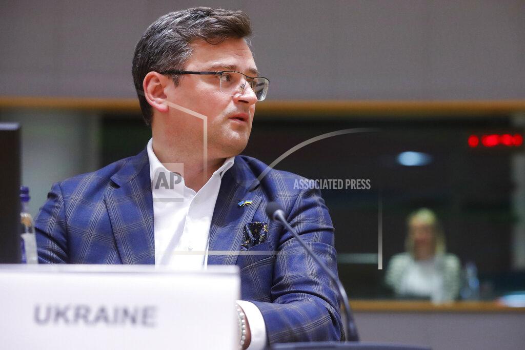 Olivier Matthys Ukraine's foreign minister Dmytro Kuleba participates at a meeting of EU foreign ministers at the European Council building in Brussels, Monday, May 16, 2022. European Union foreign ministers on Monday will discuss current affairs and have an exchange of views on the Russian aggression against Ukraine and the Global Gateway. (Stephanie Lecocq/Pool Photo via AP)