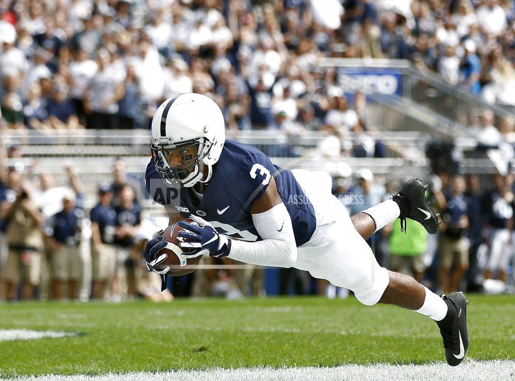 Chris Knight Penn State's DeAndre Thompkins (3) catches a touchdown pass against Kent State during the first half of an NCAA college football game in State College, Pa., Saturday, Sept. 15, 2018. (AP Photo/Chris Knight)