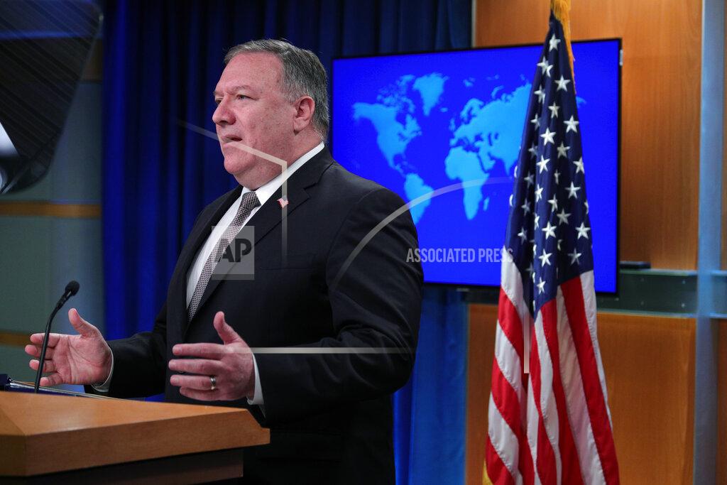 Tom Brenner Secretary of State Mike Pompeo speaks during a news conference at the State Department in Washington, Wednesday, July 8, 2020. (Tom Brenner/Pool via AP)