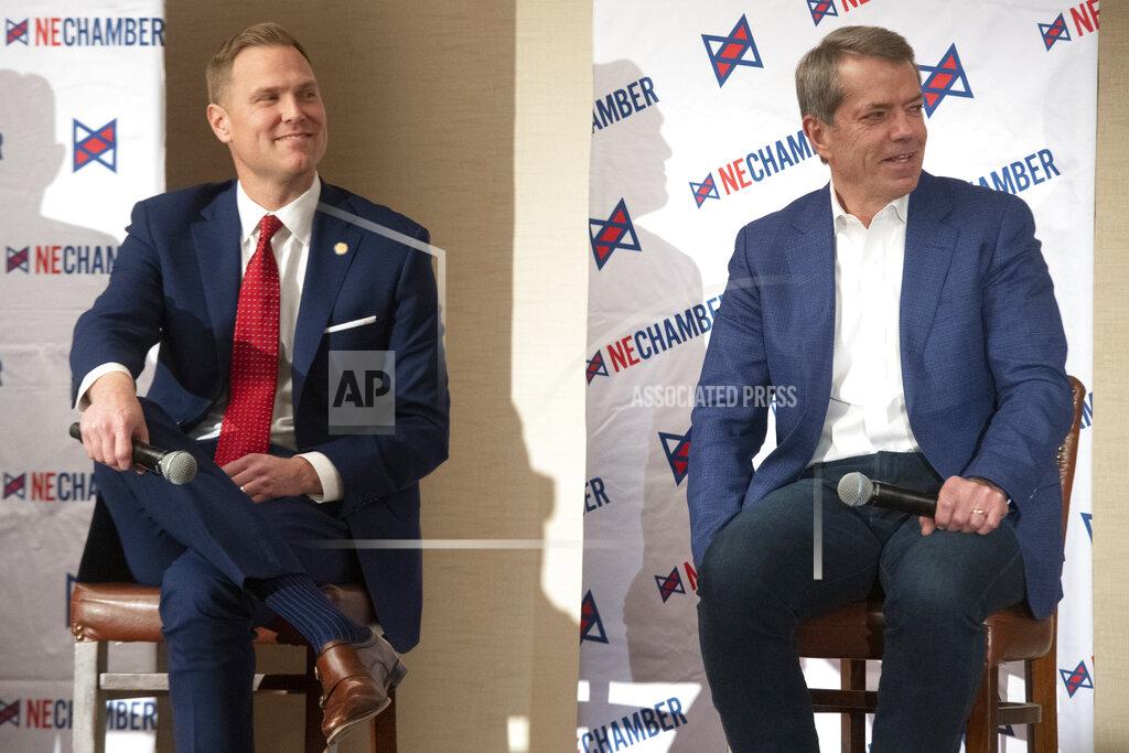 Justin Wan FILE - Nebraska Republican gubernatorial candidates Brett Lindstrom, left, and Jim Pillen attend a candidate forum Feb. 3, 2022, in Lincoln, Neb. The top race in Tuesday’s primary elections in Nebraska and West Virginia is a heavily contested Republican primary. (Justin Wan/Lincoln Journal Star via AP, File)