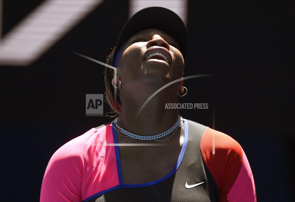 Andy Brownbill United States' Serena Williams reacts during her third round match against Russia's Anastasia Potapova at the Australian Open tennis championship in Melbourne, Australia, Friday, Feb. 12, 2021.(AP Photo/Andy Brownbill)
