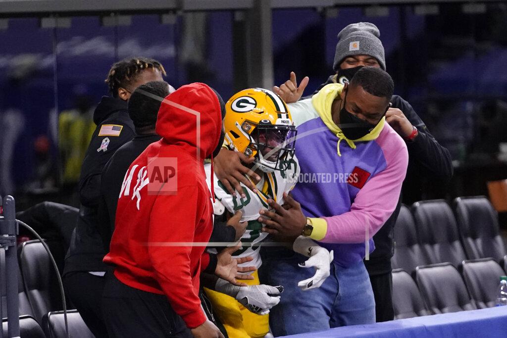 Aj Mast Green Bay Packers' Aaron Jones (33) celebrates a touchdown run during the first half of an NFL football game against the Indianapolis Colts, Sunday, Nov. 22, 2020, in Indianapolis. (AP Photo/AJ Mast)