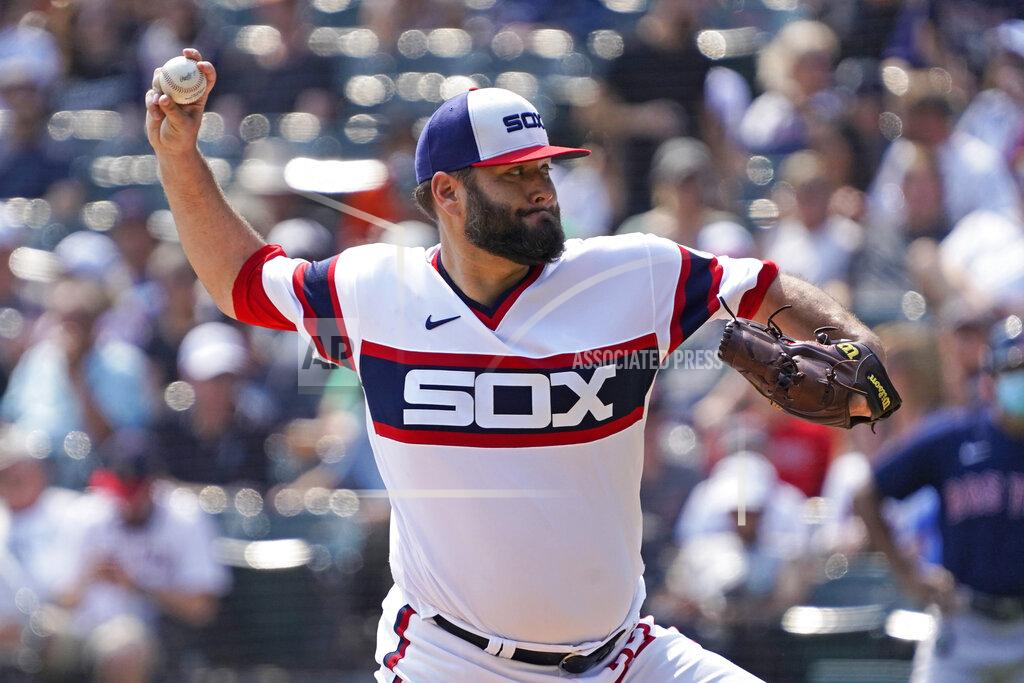 David Banks Chicago White Sox starting pitcher Lance Lynn (33) throws against the Boston Red Sox during the first inning of a baseball game, Sunday, Sept. 12, 2021, in Chicago. (AP Photo/David Banks)