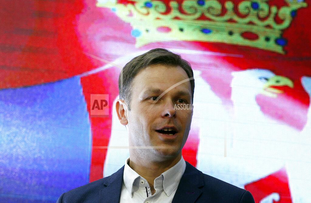 FILE - In this Sunday, April 2, 2017 file photo, Sinisa Mali attends a press conference after presidential election in Belgrade, Serbia. Serbia’s finance minister faced calls to resign Thursday, Nov. 21, 2019 after a university said he plagiarized parts of his Ph.D. thesis. Belgrade University, one of Serbia’s most prestigious places of learning, said in a statement that Sinisa Mali “literally took over texts, or entire paragraphs, from the texts of other authors without listing the names of the authors.” (AP Photo/Darko Vojinovic, file)