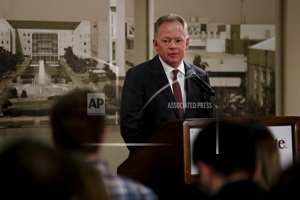 Jeff Roberson Bobby Petrino takes questions after he was introduced as the new NCAA college football head coach at Missouri State during a news conference Thursday, Jan. 16, 2020, in Springfield, Mo. Petrino has a 119-56 record in 14 seasons at Arkansas, Western Kentucky and Louisville and replaces Dave Steckel who was fired after winning just 13 games in five seasons. (AP Photo/Jeff Roberson)