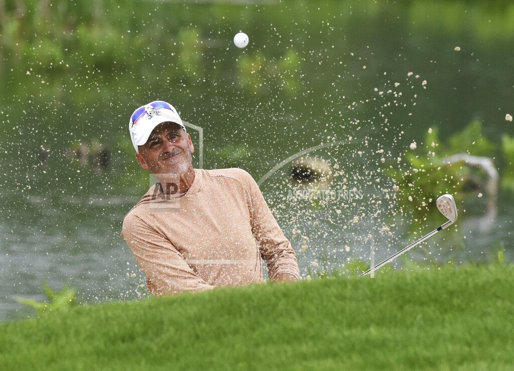 Don Campbell Rocco Mediate watches a shot from a bunker on the 18th hole during the first round of the Senior PGA Championship golf tournament Thursday, May 26, 2022, at Harbor Shores in Benton Harbor, Mich. (Don Campbell/The Herald-Palladium via AP)