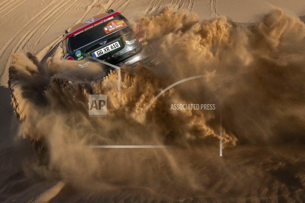 Bernat Armangue Driver Orlando Terranova, of Argentina, and co-driver Bernardo Graue, of Argentina, race their Mini during stage eight of the Dakar Rally in Wadi Al Dawasir, Saudi Arabia, Monday, Jan. 13, 2020. (AP Photo/Bernat Armangue)