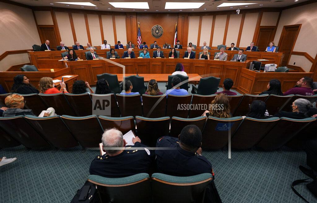 Eric Gay Jazmin Cazares, center, whose young sister Jacklyn was was one of 19 children killed at Robb Elementary School, speaks before a hearing at the state capitol, Thursday, June 23, 2022, in Austin, Texas. Cazares pleaded for Texas lawmakers to pass gun safety legislation and questioned why so many security measures failed. (AP Photo/Eric Gay)