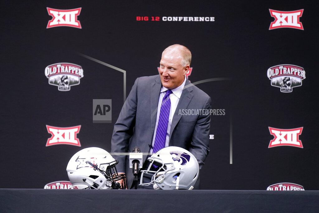 Lm Otero Kansas head coach Lance Leipold smiles before sitting down to speak to reporters at the NCAA college football Big 12 media days in Arlington, Texas, Wednesday, July 13, 2022. (AP Photo/LM Otero)