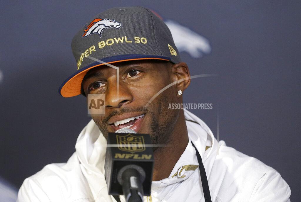 Jeff Chiu FILE - Then-Denver Broncos wide receiver Emmanuel Sanders speaks to reporters in advance of the Super Bowl 50 NFL football game in Santa Clara, Calif., in this Tuesday, Feb. 2, 2016, file photo. New Orleans Saints first-year receiver Emmanuel Sanders is trying to reach his fourth Super Bowl with a fourth different team. (AP Photo/Jeff Chiu, File)