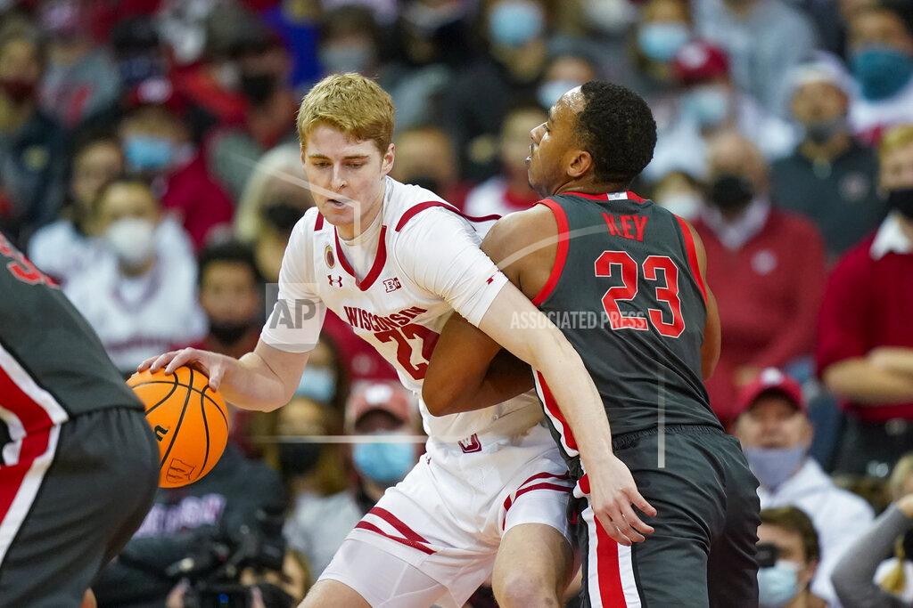 Andy Manis Wisconsin's Steven Crowl (22) drives on Ohio State's Zed Key (23) during the first half of an NCAA college basketball game Thursday, Jan. 13, 2022, in Madison, Wis. (AP Photo/Andy Manis)