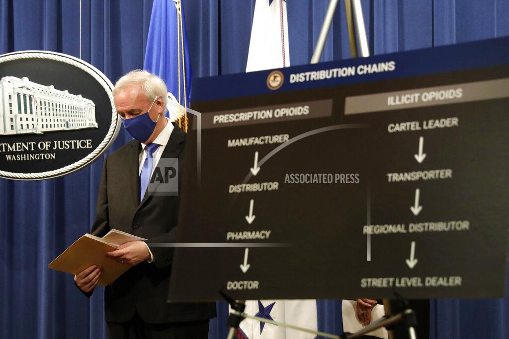 Yuri Gripas Deputy Attorney General Jeffrey A. Rosen holds a news conference to announce the results of the global resolution of criminal and civil investigations with an opioid manufacturer at the Justice Department in Washington, Wednesday, Oct. 21, 2020. (Yuri Gripas/Pool via AP)