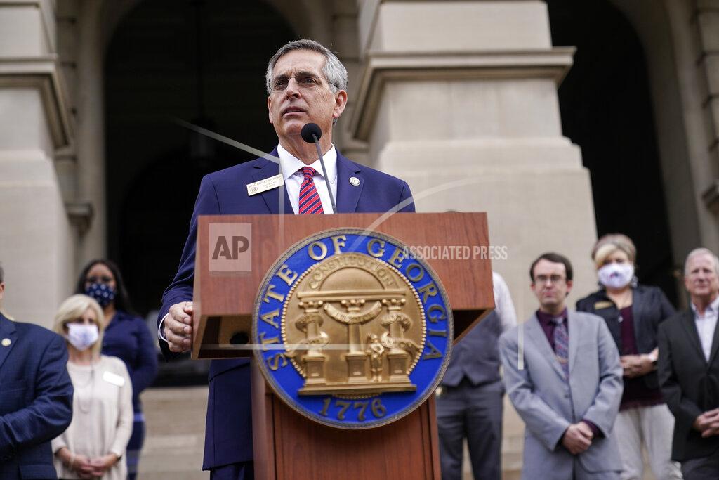 Brynn Anderson Georgia Secretary of State Brad Raffensperger speaks during a news conference on Wednesday, Nov. 11, 2020, in Atlanta. Georgia election officials have announced an audit of presidential election results that will trigger a full hand recount. (AP Photo/Brynn Anderson)
