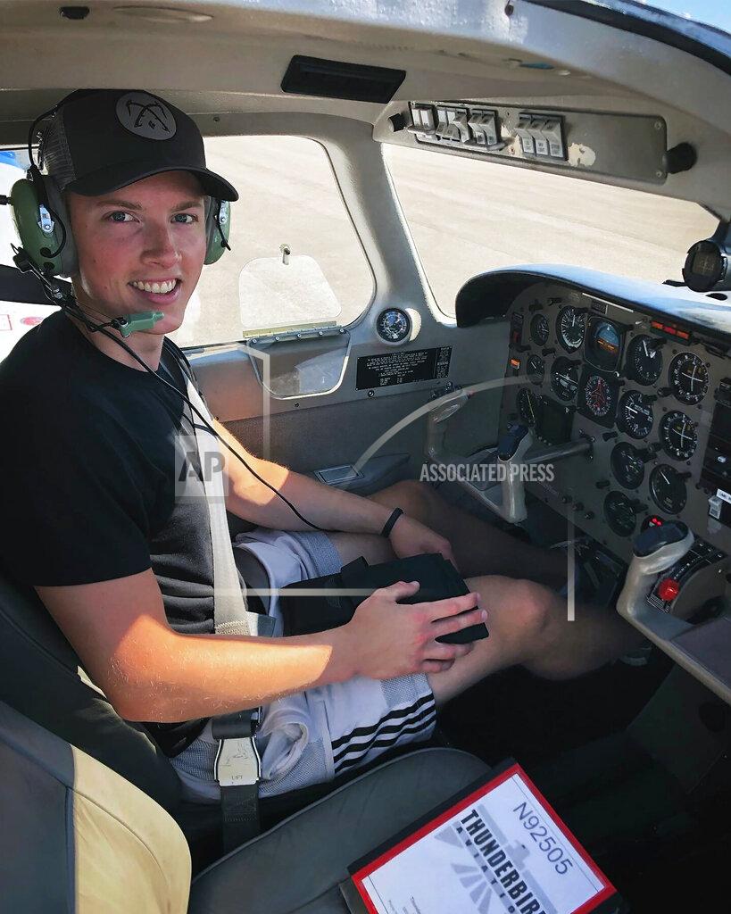 Uncredited This photo provided by Steve Johnson shows Steve Johnson posed in a plane in Eden Prairie, Minn., in a Sept. 2019 photo. When the pandemic put hockey on ice, many minor league players started planning for what's next. Steve Johnson got his commercial pilot’s license. (Steve Johnson via AP)