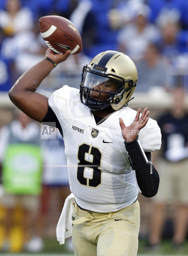 Gerry Broome Army quarterback Kelvin Hopkins Jr. throws a pass during the first half of an NCAA college football game against Duke in Durham, N.C., Friday, Aug. 31, 2018. (AP Photo/Gerry Broome)