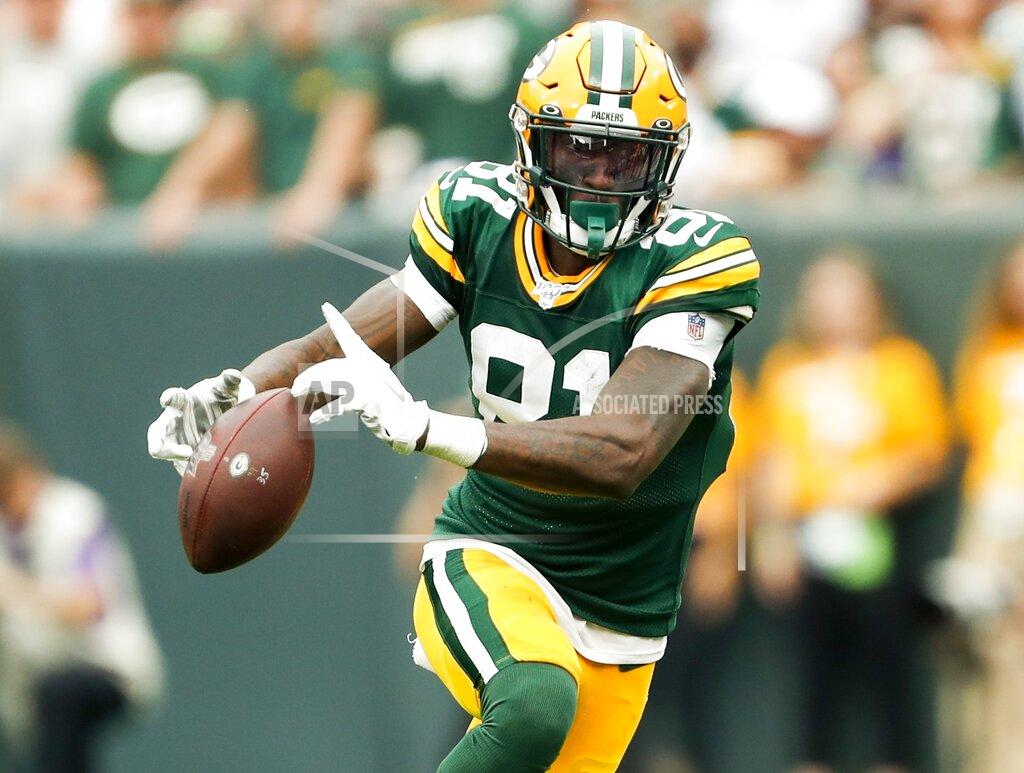 Matt Ludtke Green Bay Packers' Geronimo Allison catches a pass during the first half of an NFL football game against the Minnesota Vikings Sunday, Sept. 15, 2019, in Green Bay, Wis. (AP Photo/Matt Ludtke)