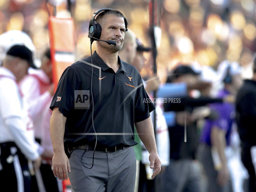 Nick Wagner Texas defensive coordinator Todd Orlando reacts to a play during an NCAA college football game against Baylor on Saturday, Nov. 23, 2019, in Waco, Texas. (Nick Wagner/Austin American-Statesman via AP)