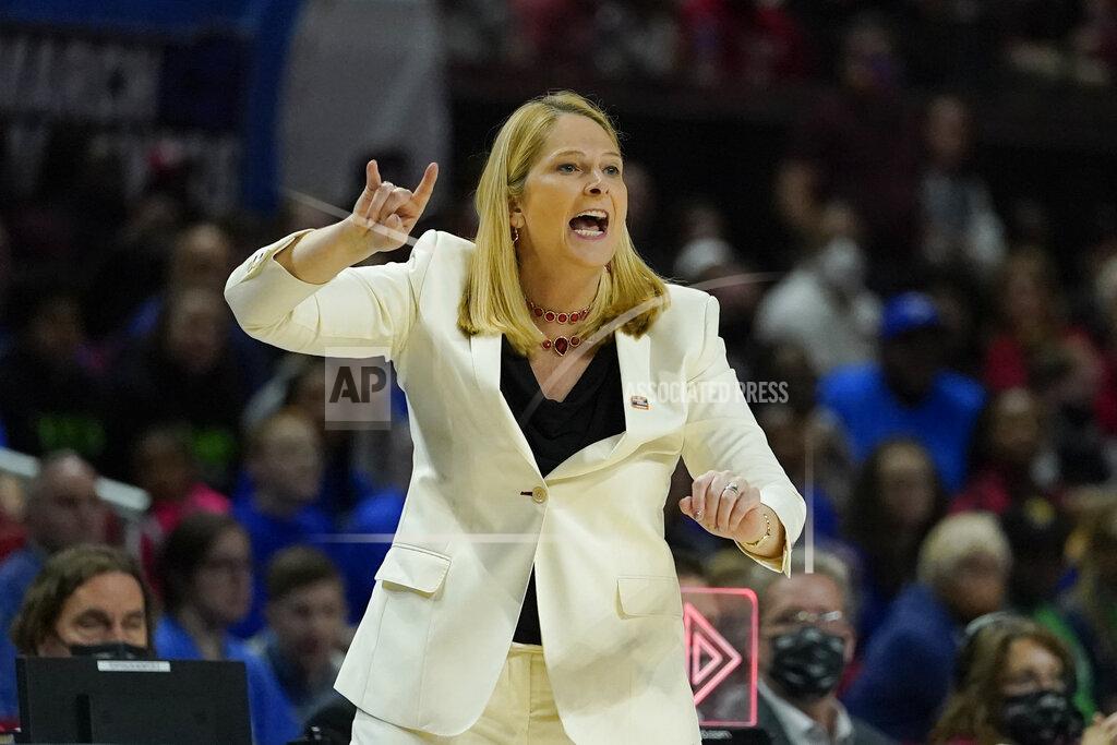 Julio Cortez Maryland head coach Brenda Frese reacts during the second half of a college basketball game against Florida Gulf Coast in the second round of the NCAA tournament, Sunday, March 20, 2022, in College Park, Md. Maryland won 89-65. (AP Photo/Julio Cortez)
