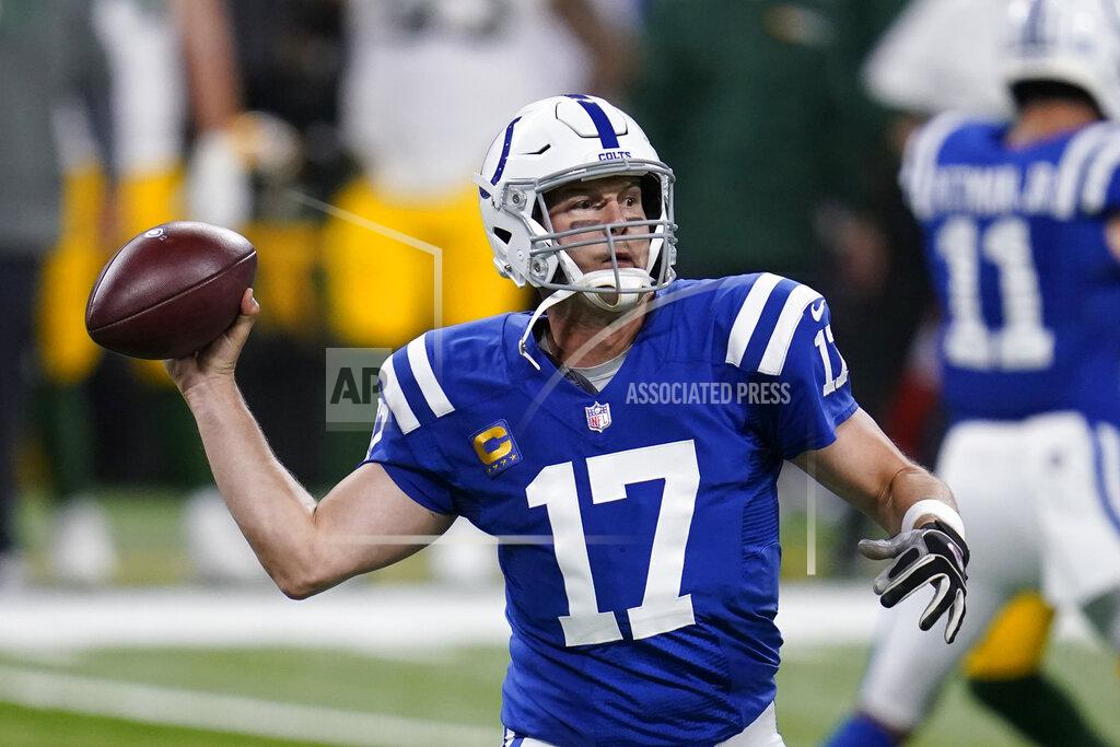 Michael Conroy Indianapolis Colts quarterback Philip Rivers (17) looks to throw during the first half of an NFL football game against the Green Bay Packers, Sunday, Nov. 22, 2020, in Indianapolis. (AP Photo/Michael Conroy)