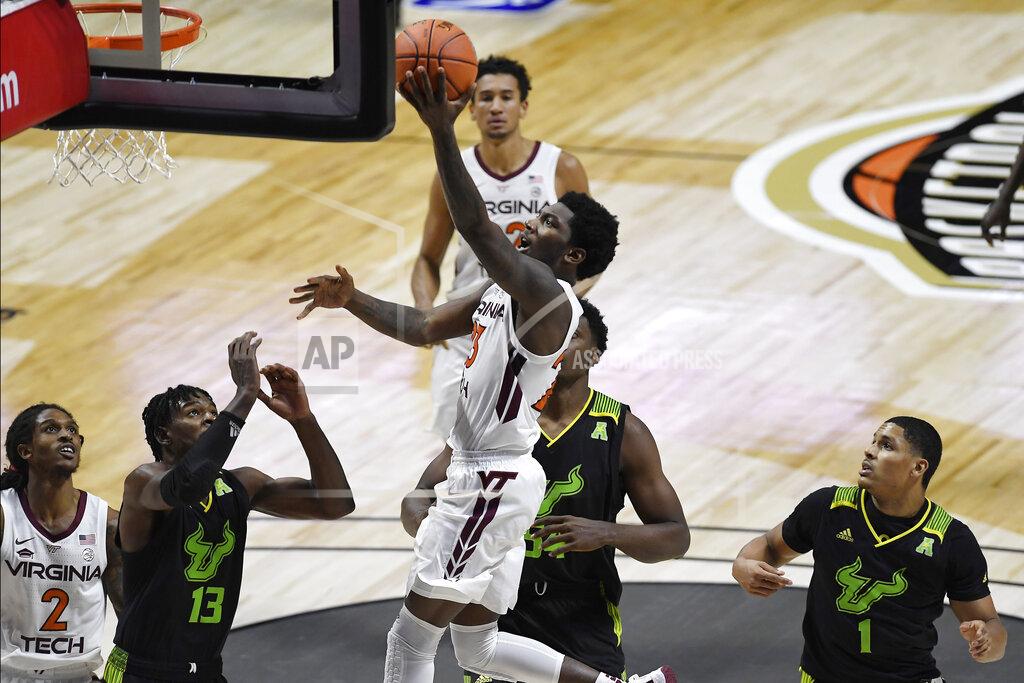 Jessica Hill Virginia Tech's Tyrece Radford shoots in the second half of an NCAA college basketball game against South Florida, Sunday, Nov. 29, 2020, in Uncasville, Conn. (AP Photo/Jessica Hill)