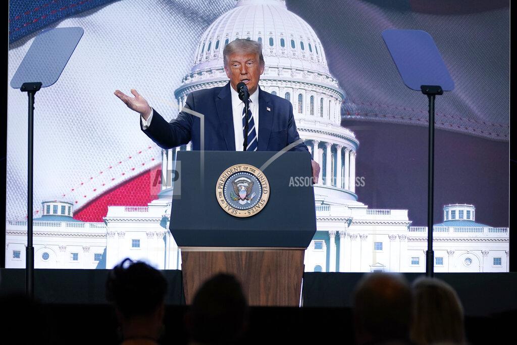 Evan Vucci President Donald Trump speaks to the 2020 Council for National Policy Meeting, Friday, Aug. 21, 2020, in Arlington, Va. (AP Photo/Evan Vucci)
