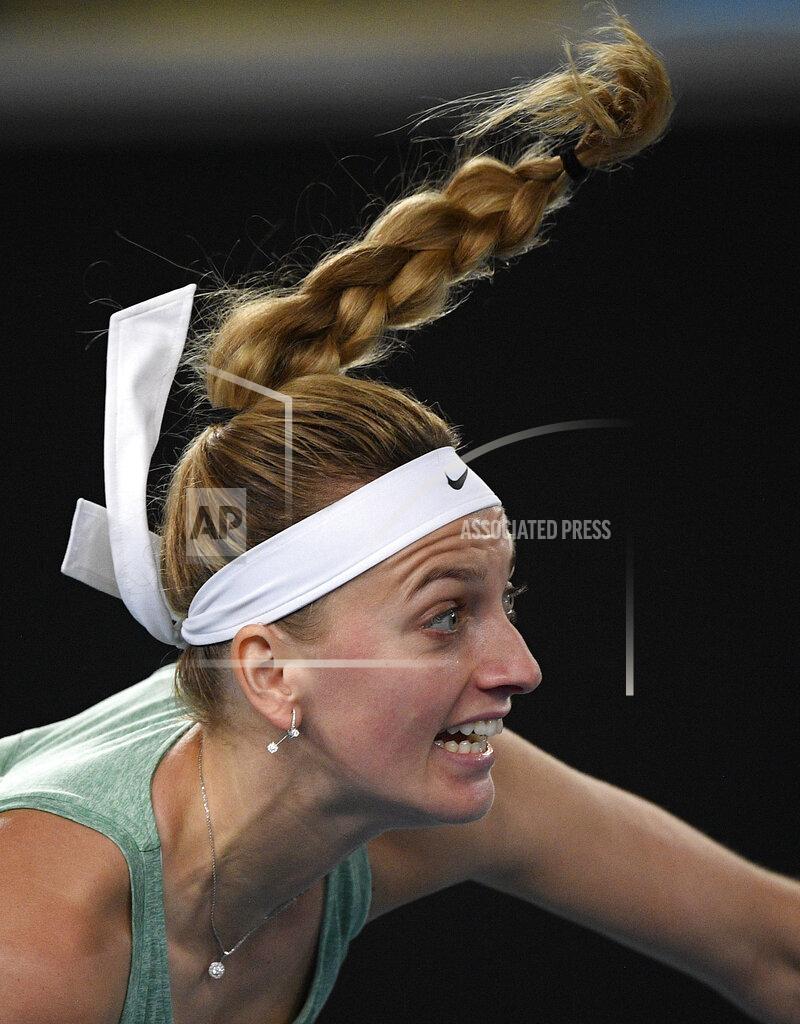 Andrew Brownbill Petra Kvitova of the Czech Republic serves to United States' Venus Williams during a tuneup tournament ahead of the Australian Open tennis championships in Melbourne, Australia, Tuesday, Feb. 2, 2021. (AP Photo/Andrew Brownbill)